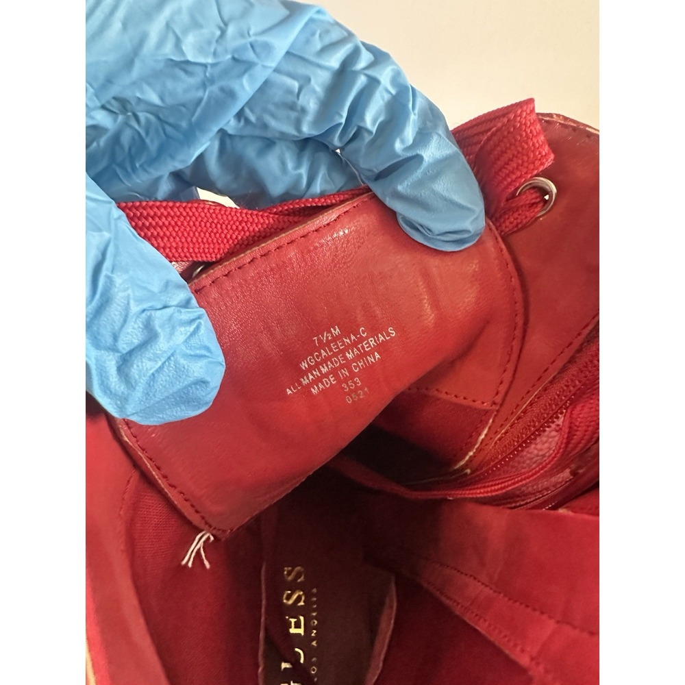 Guess Caleena Red Combat Boots Womens 7.5 M Lace Up Side Zip Lug Sole WGCALEENAC - Picture 7 of 11